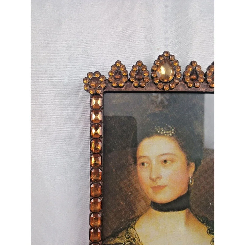 Vintage Amber Rhinestone Jeweled Pic Frame Hollywood Regency Belle Maison Style